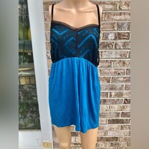 Teal Blue & Black Lace Goth Babydoll Cacique Cami Top
